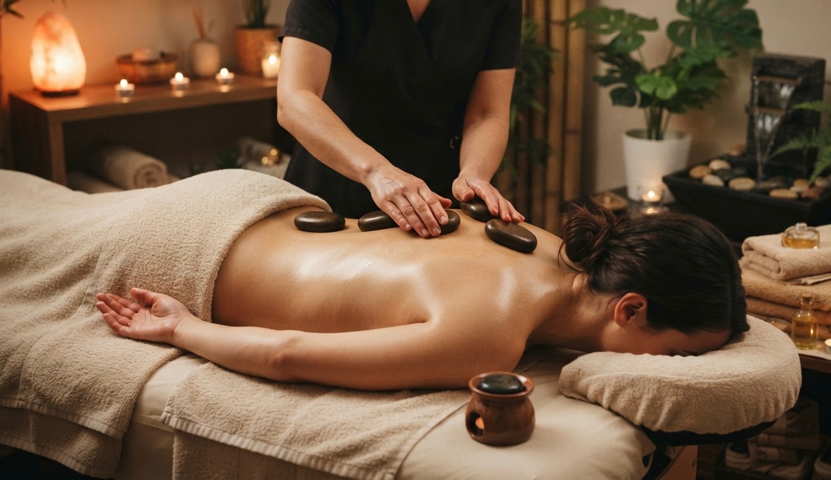 Massagem Relaxante com Pedras Quentes