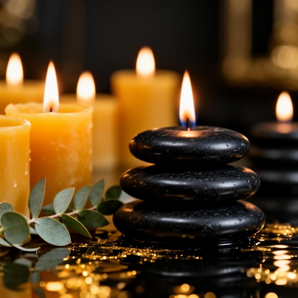 Velas e pedras quentes em ambiente terapêutico